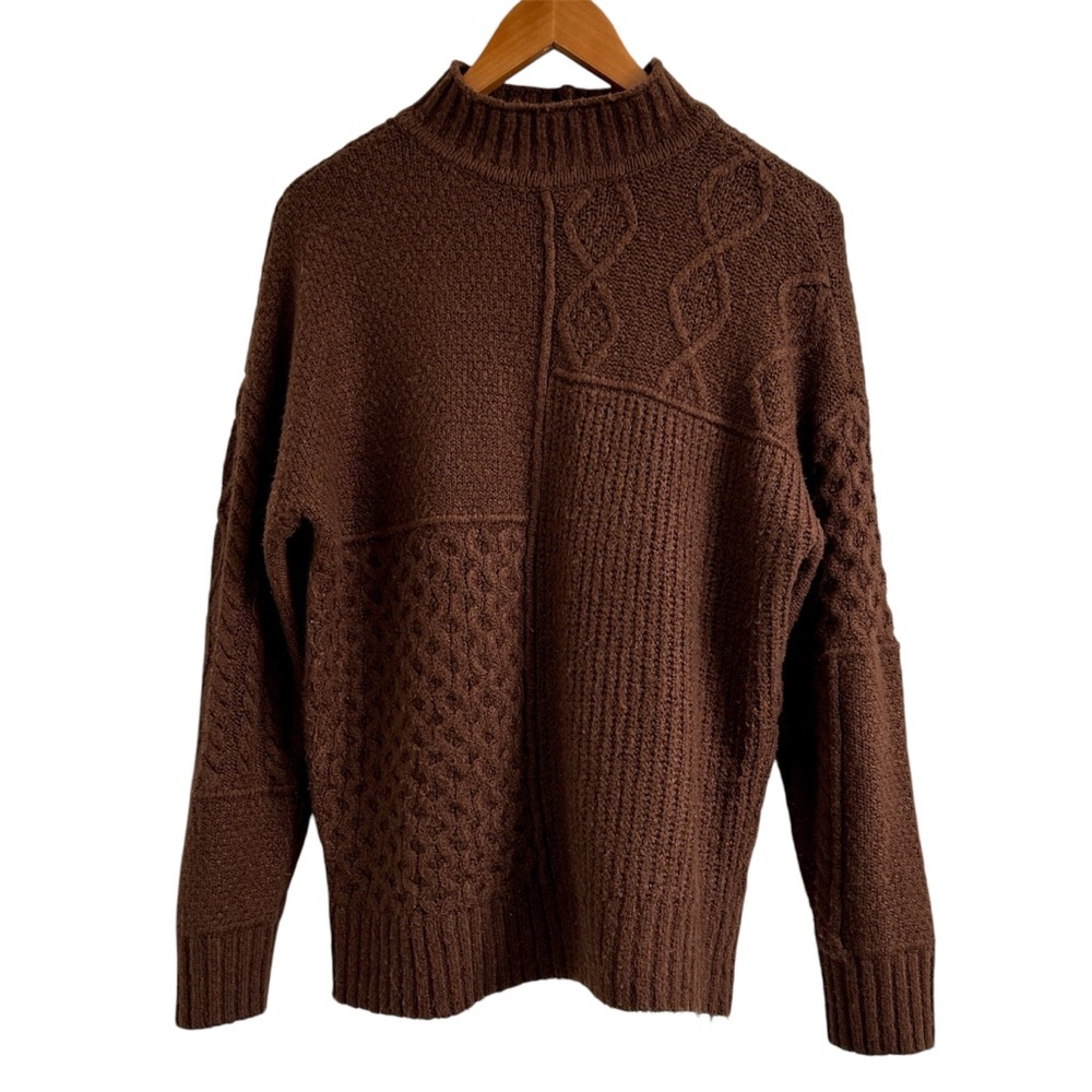 American Eagle Brown Sweater, Mock Neck Cable Knit Pullover, XS Extra Small